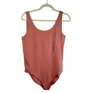 NEW GAP Tank Bodysuit Women Large Pink Scoop Neck Snap Closure Stretch